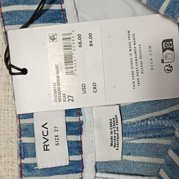NWT RVCA Women's Weekend Denim Shorts Blue Striped Size 27 - Picture 4 of 10